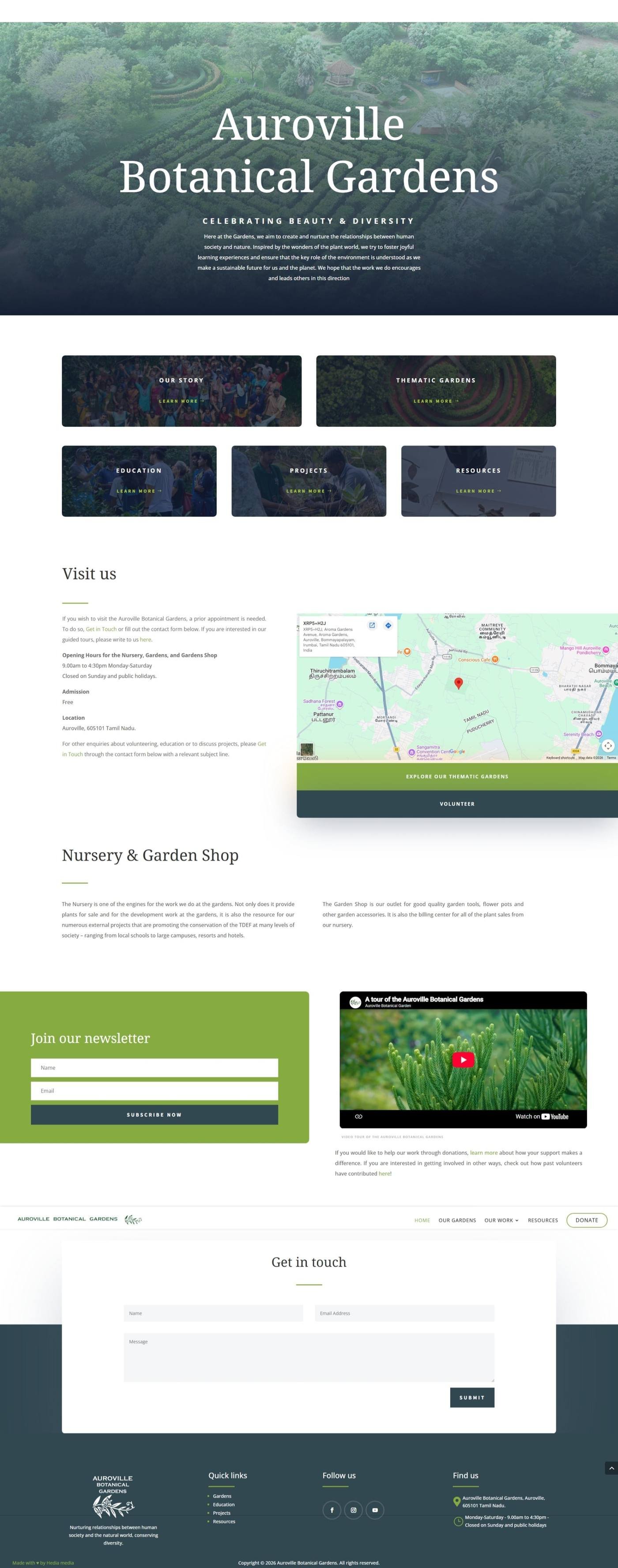 Page d’accueil du site Auroville Botanical Gardens