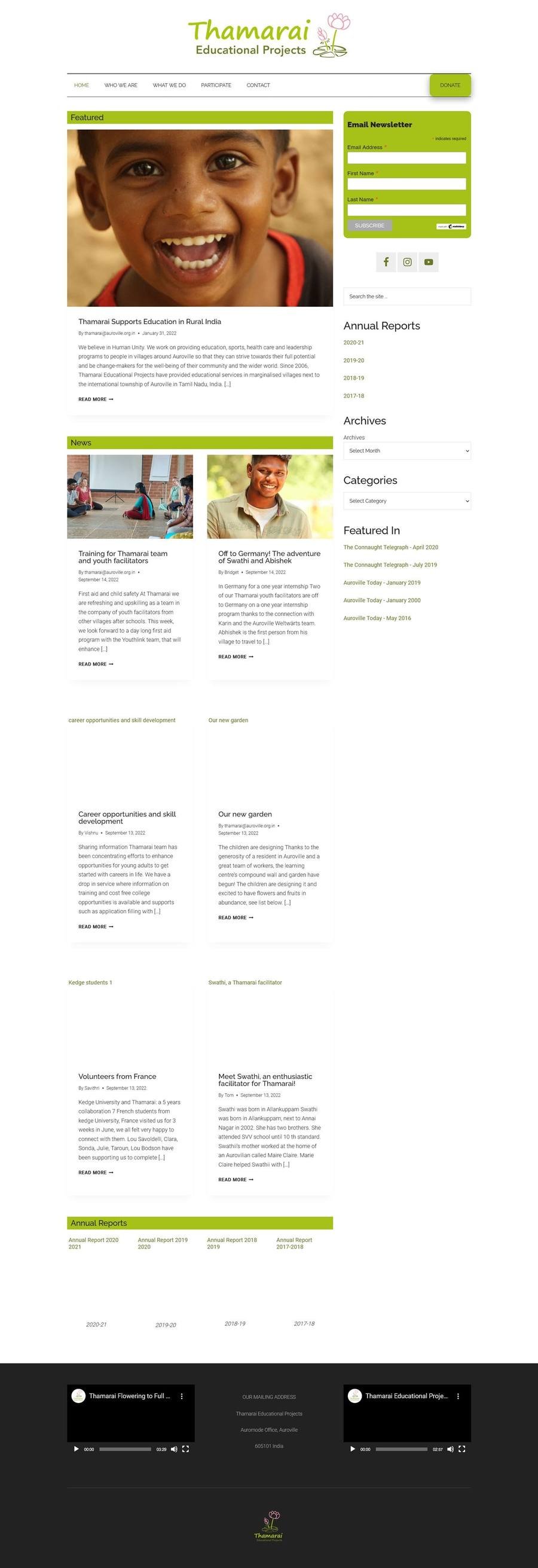 Page d’accueil du site Thamarai