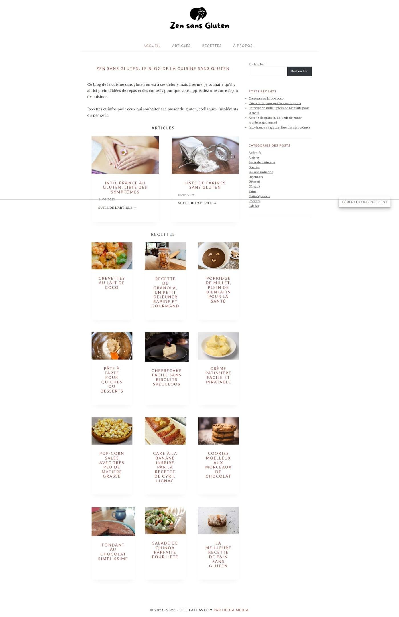 Page d’accueil du site Zen Sans Gluten